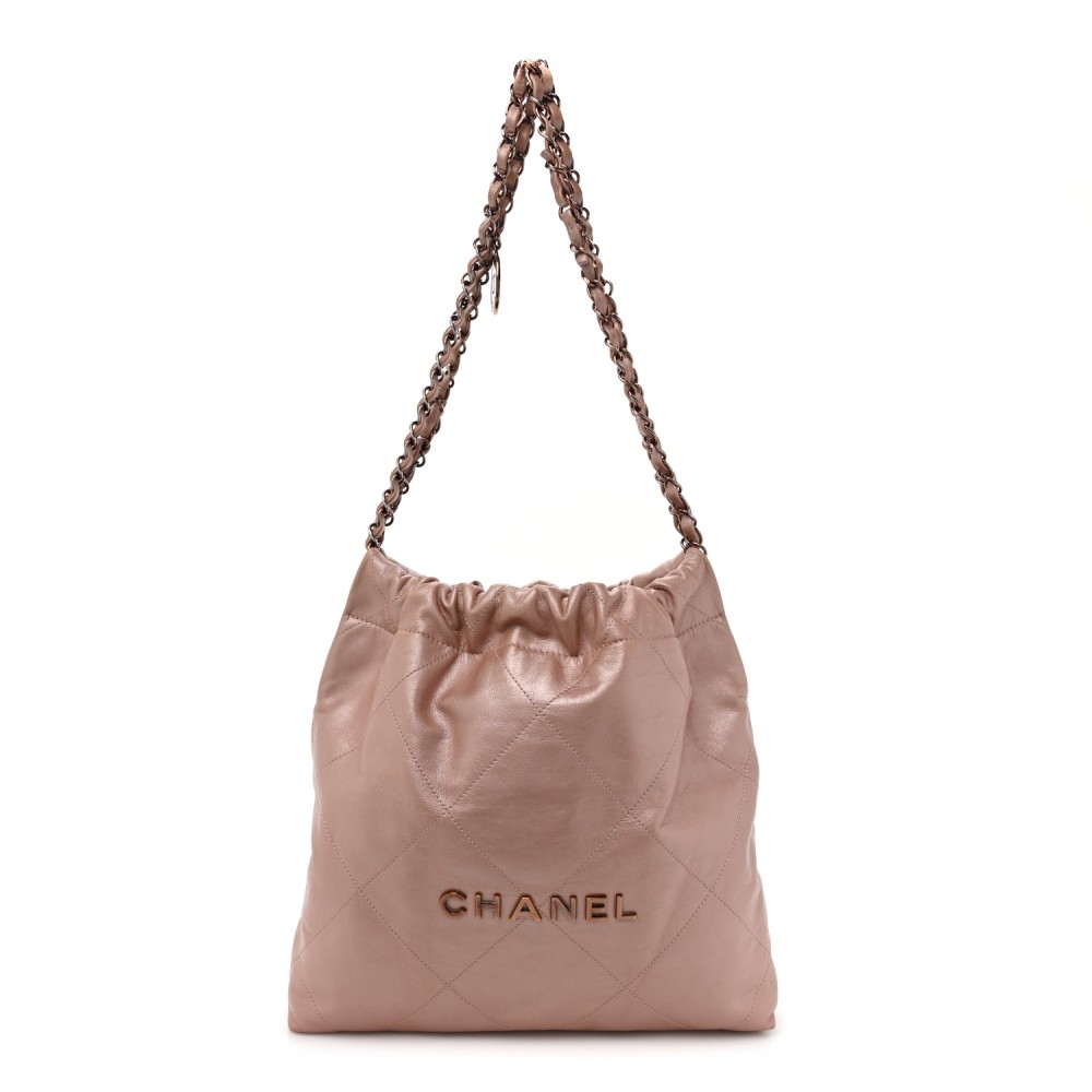 Metallic Calfskin Quilted Small Chanel 22 Pink