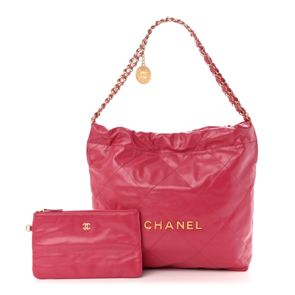 Shiny Calfskin Quilted Small Chanel 22 Fuchsia