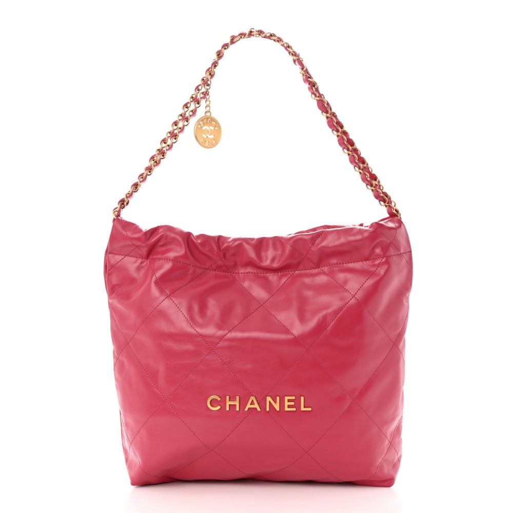 Shiny Calfskin Quilted Small Chanel 22 Fuchsia