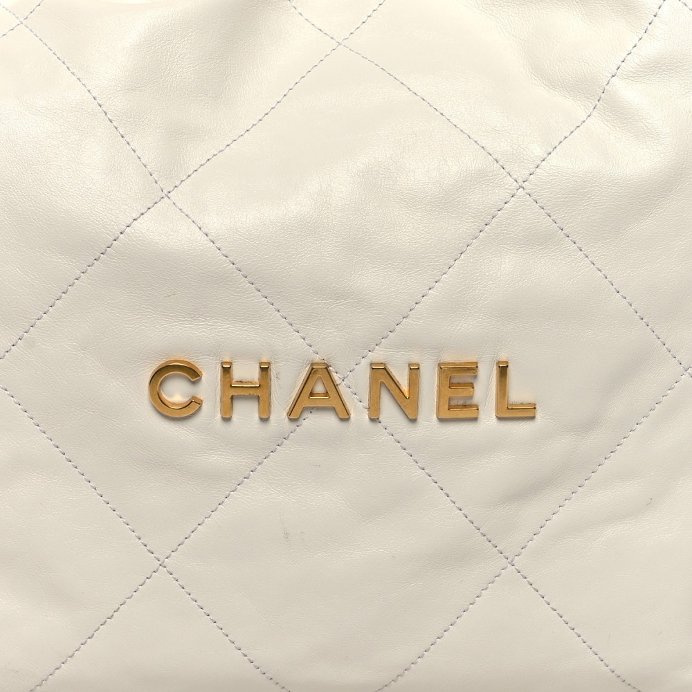 Shiny Calfskin Quilted Chanel 22 White