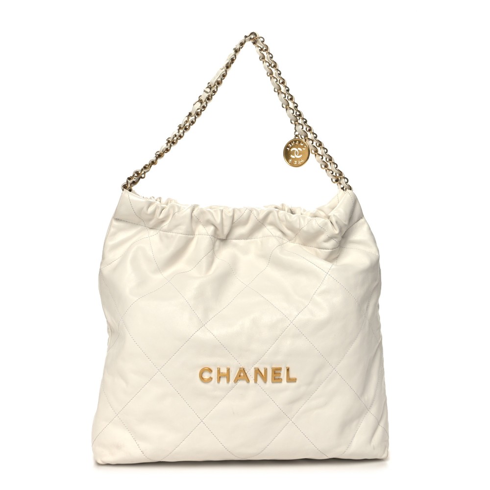 Shiny Calfskin Quilted Chanel 22 White