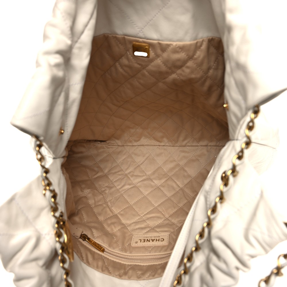 Shiny Calfskin Quilted Chanel 22 White