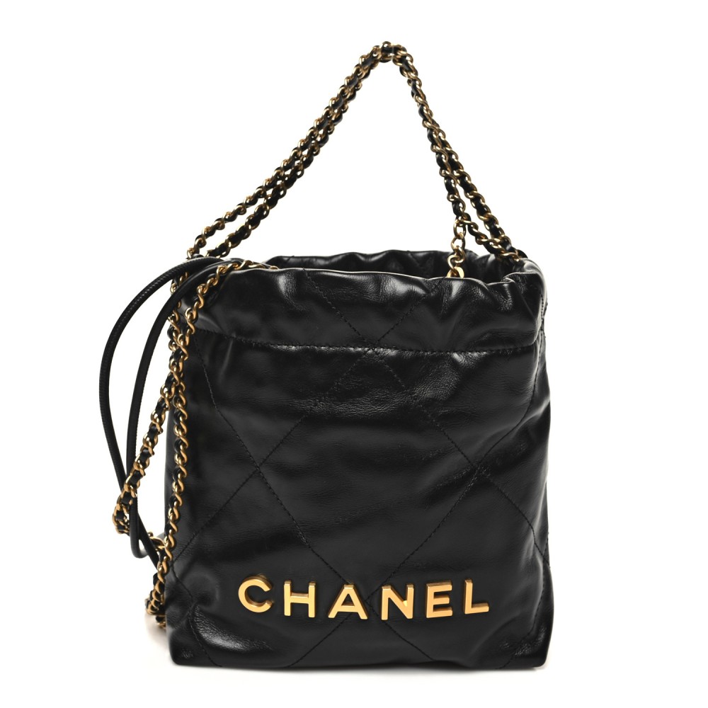 Shiny Calfskin Quilted Mini Chanel 22 Black