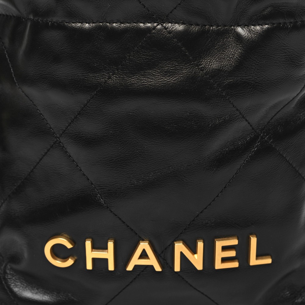 Shiny Calfskin Quilted Mini Chanel 22 Black