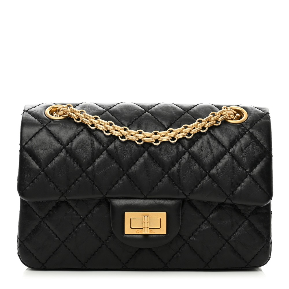 Aged Calfskin Quilted 2.55 Reissue Mini Flap Black