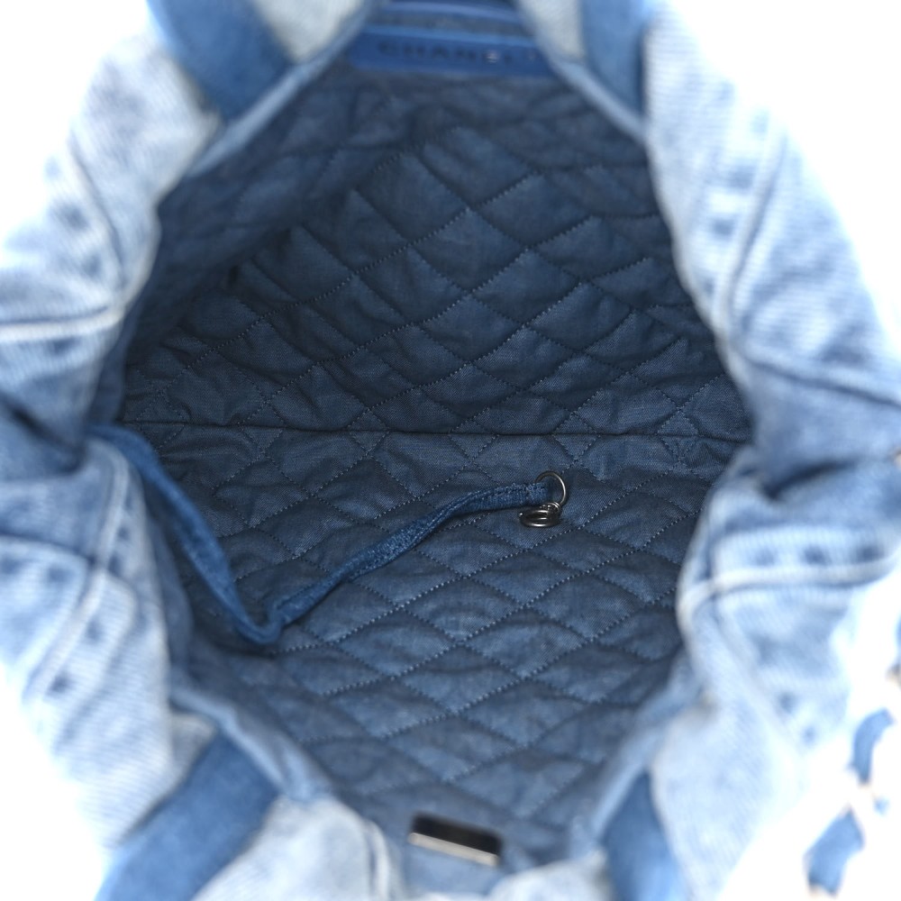 Denim Quilted Chanel 22 Backpack Blue