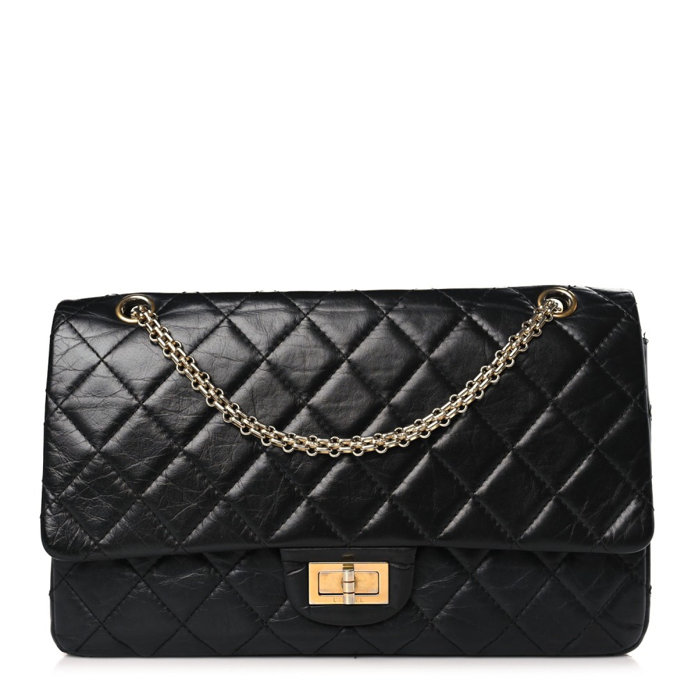 Aged Calfskin Quilted 2.55 Reissue 227 Flap Black