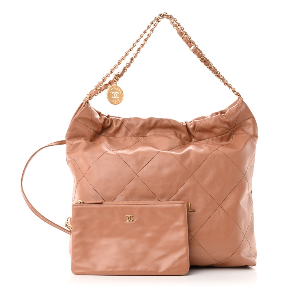 Shiny Calfskin Quilted Chanel 22 Camel