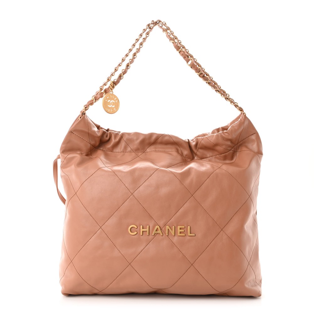 Shiny Calfskin Quilted Chanel 22 Camel