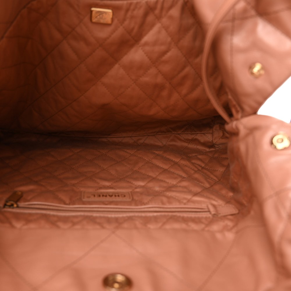 Shiny Calfskin Quilted Chanel 22 Camel