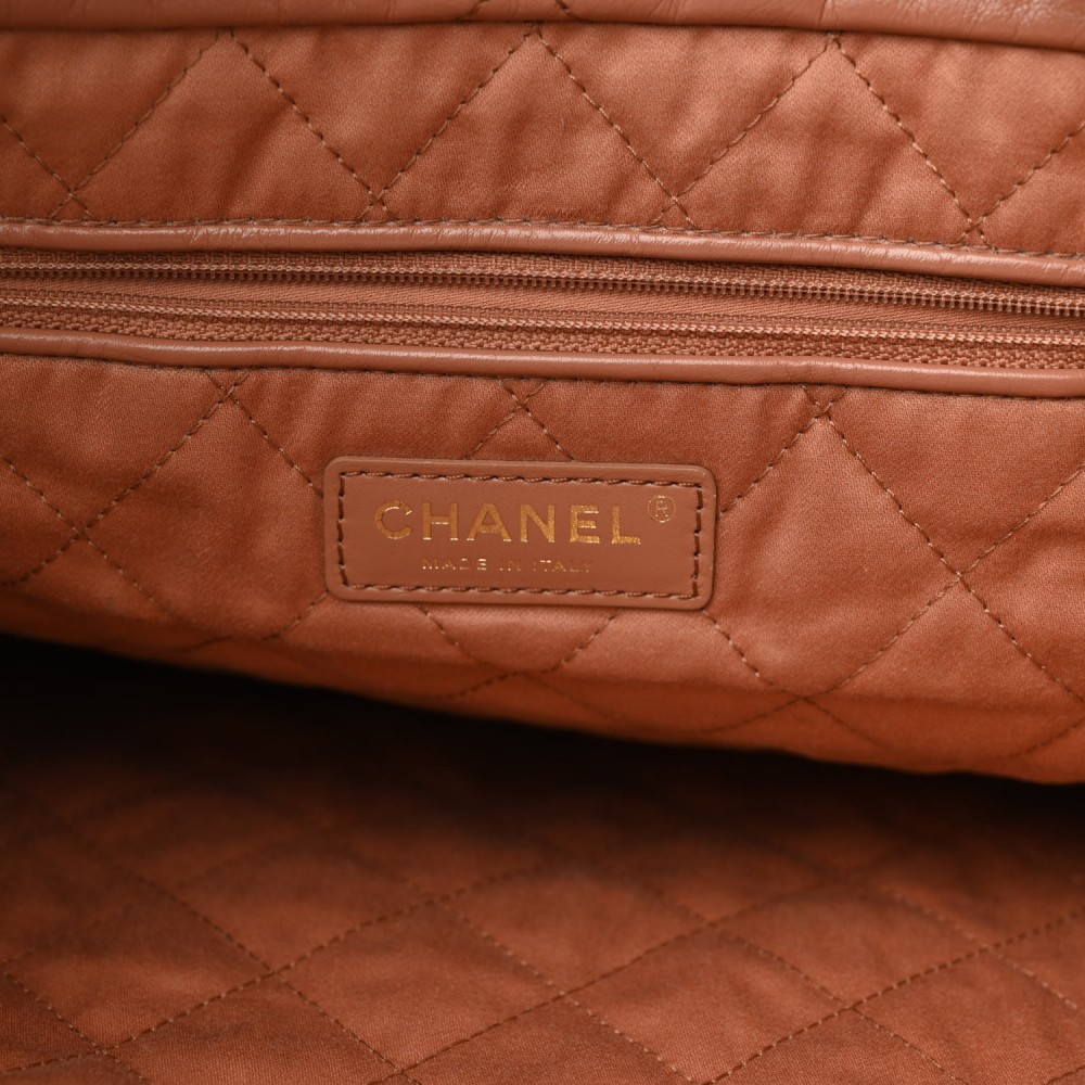 Shiny Calfskin Quilted Chanel 22 Camel