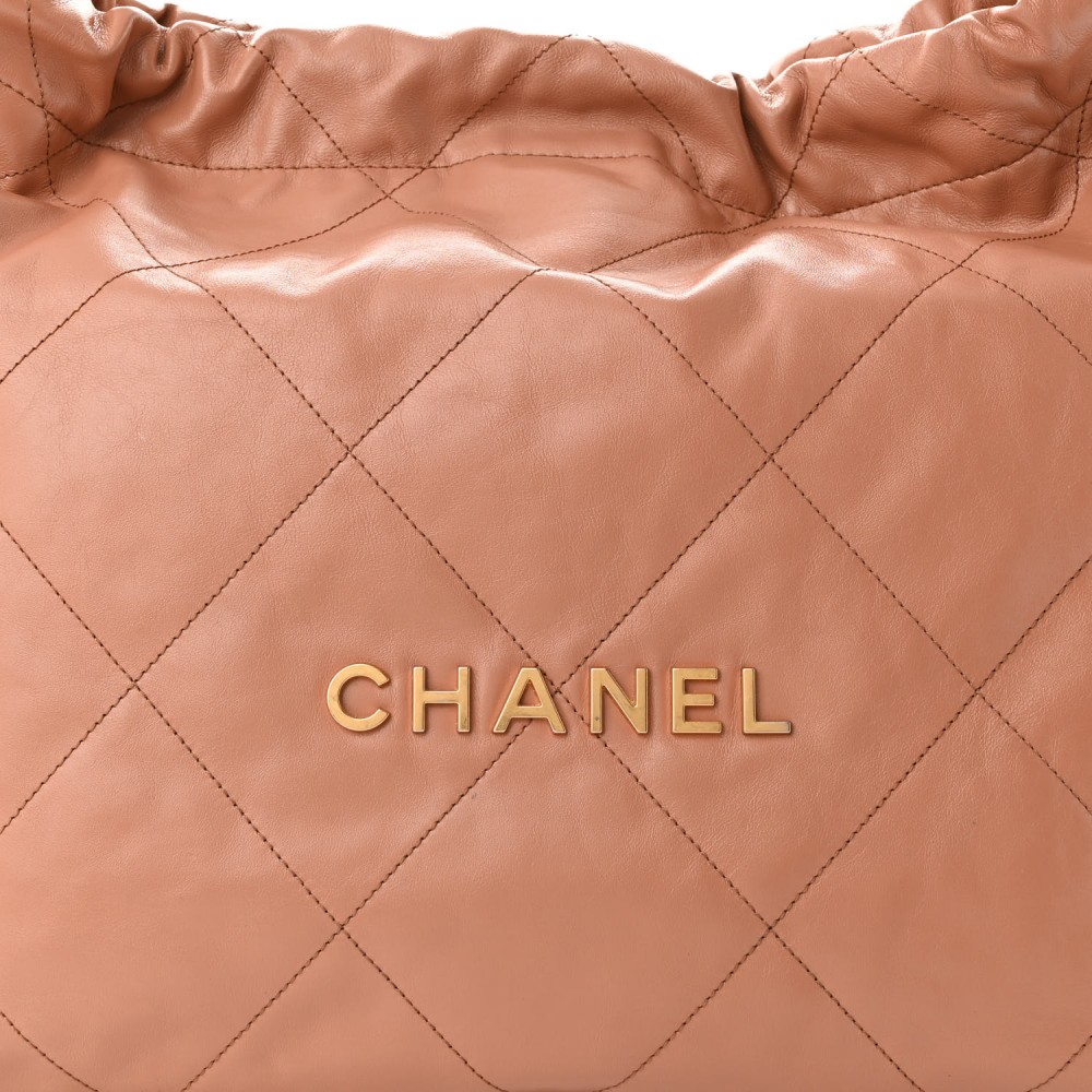 Shiny Calfskin Quilted Chanel 22 Camel