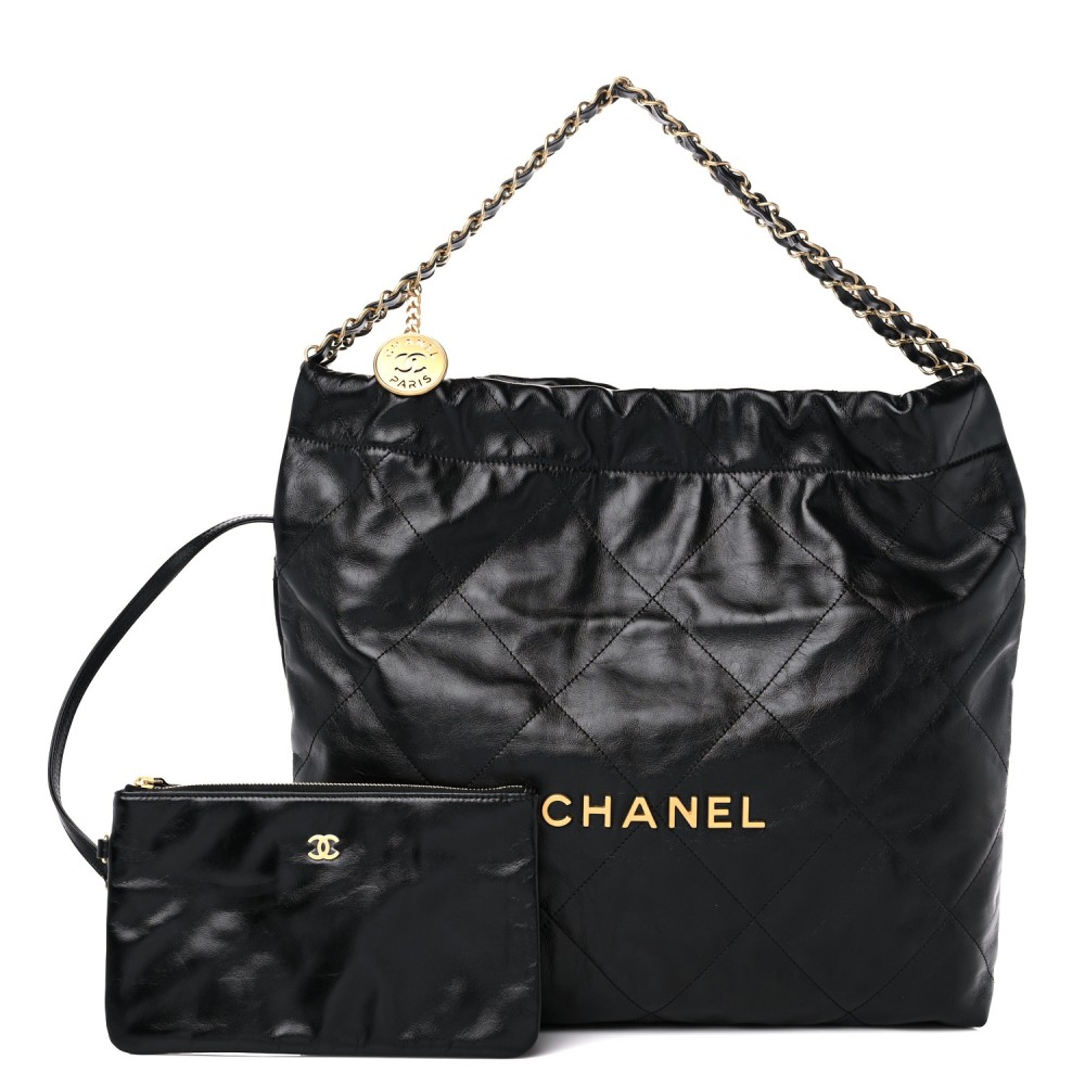 Shiny Calfskin Quilted Chanel 22 Black