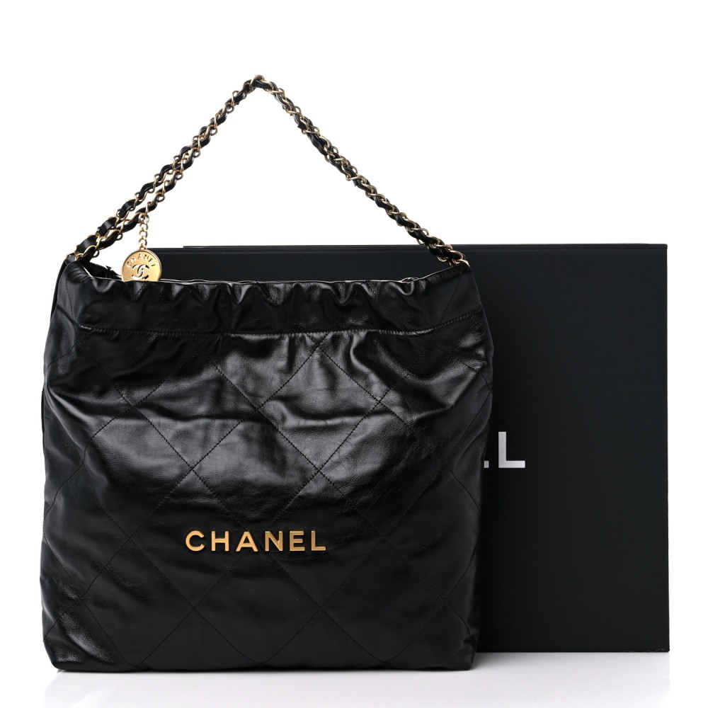 Shiny Calfskin Quilted Chanel 22 Black