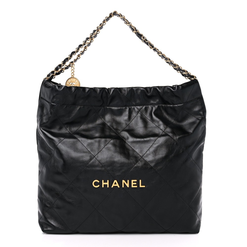 Shiny Calfskin Quilted Chanel 22 Black