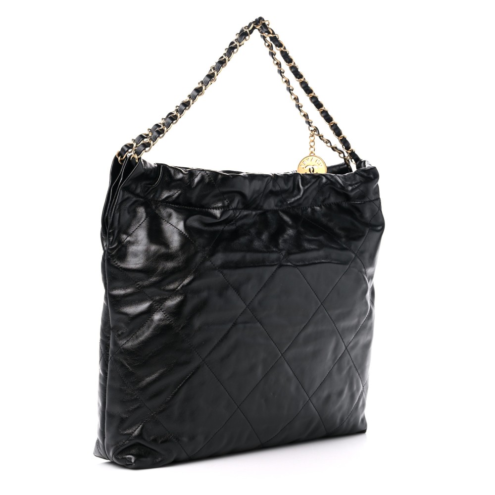 Shiny Calfskin Quilted Chanel 22 Black