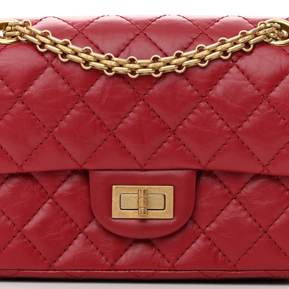 Aged Calfskin Quilted 2.55 Reissue Mini Flap Red