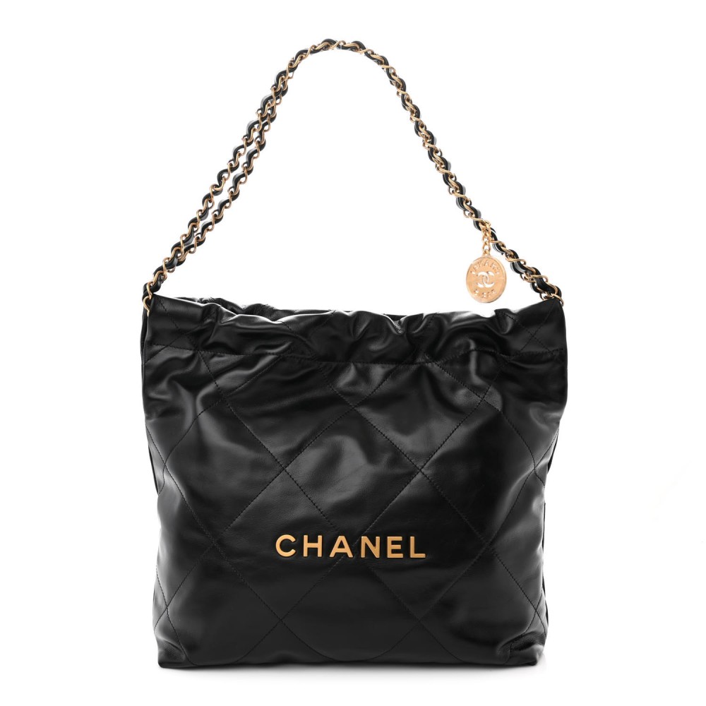 Shiny Calfskin Quilted Small Chanel 22 Black