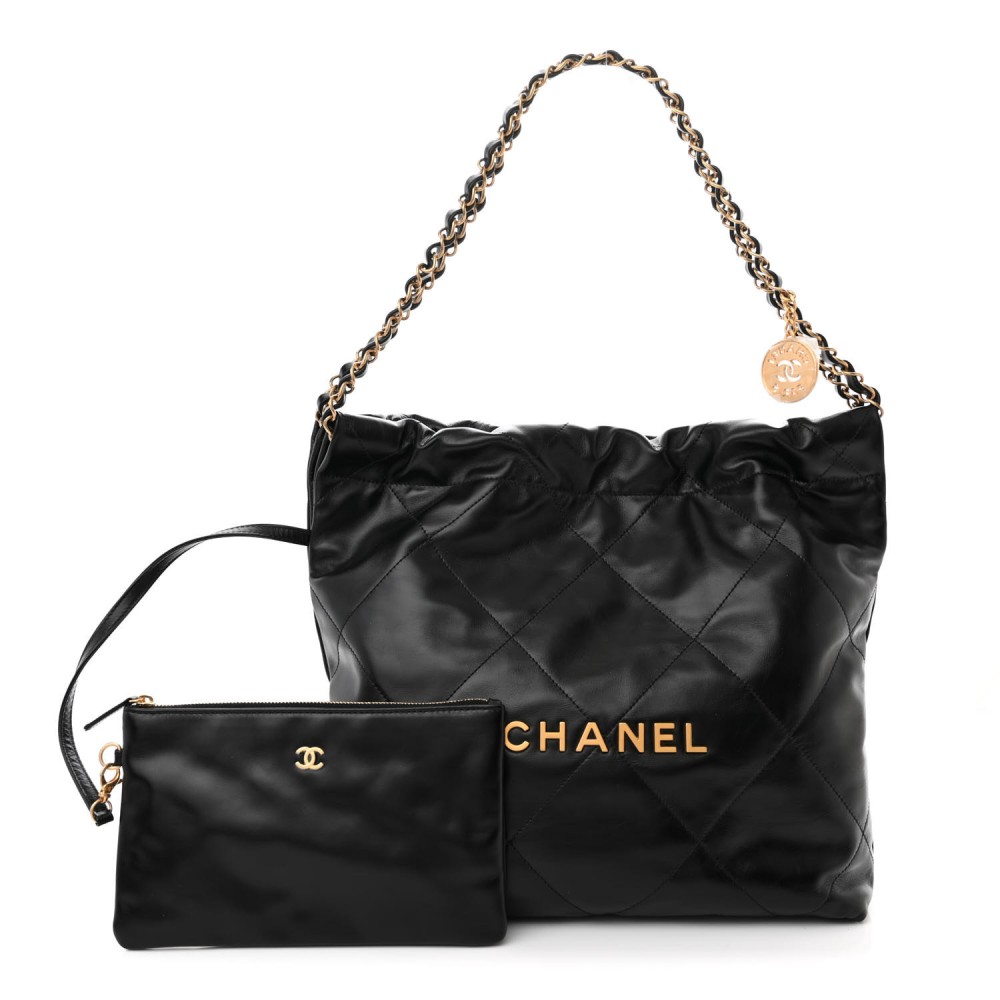 Shiny Calfskin Quilted Small Chanel 22 Black