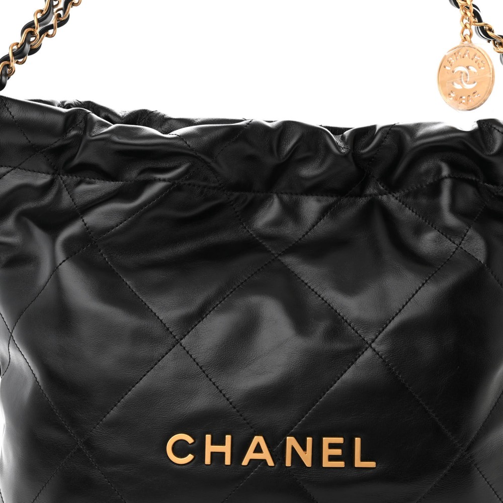 Shiny Calfskin Quilted Small Chanel 22 Black