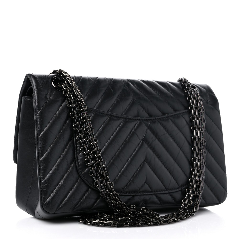 Aged Calfskin Chevron Quilted 2.55 Reissue 225 Flap So Black