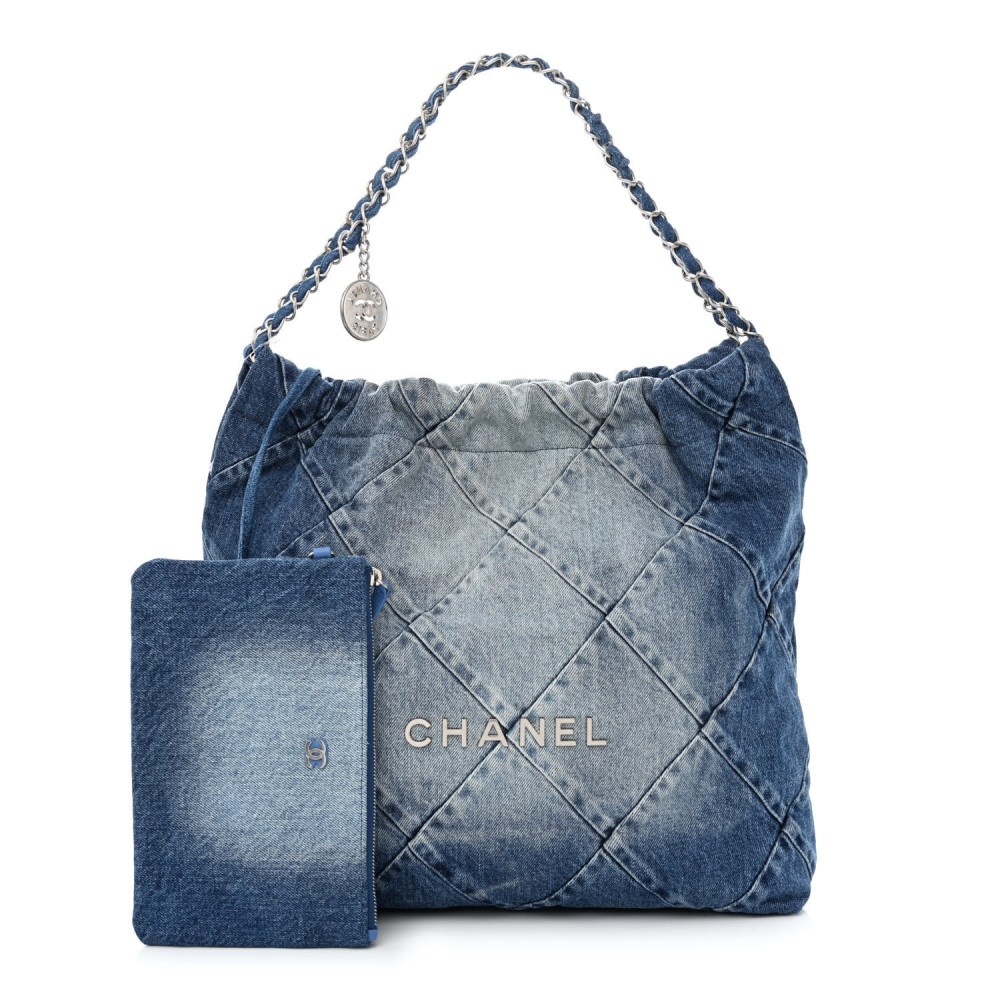 Denim Quilted Chanel 22 Blue