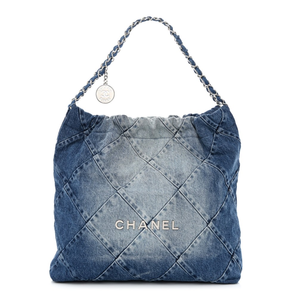 Denim Quilted Chanel 22 Blue