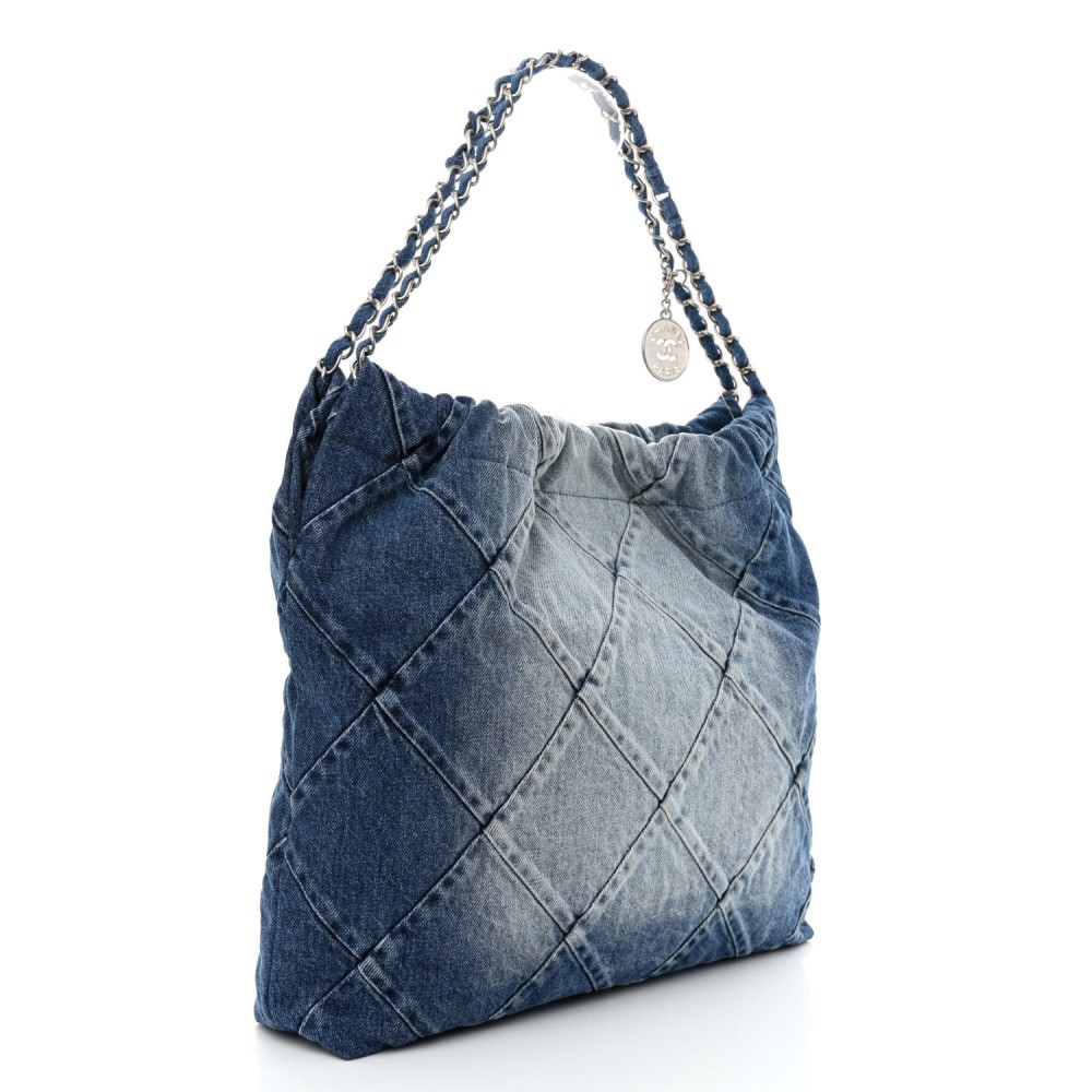 Denim Quilted Chanel 22 Blue