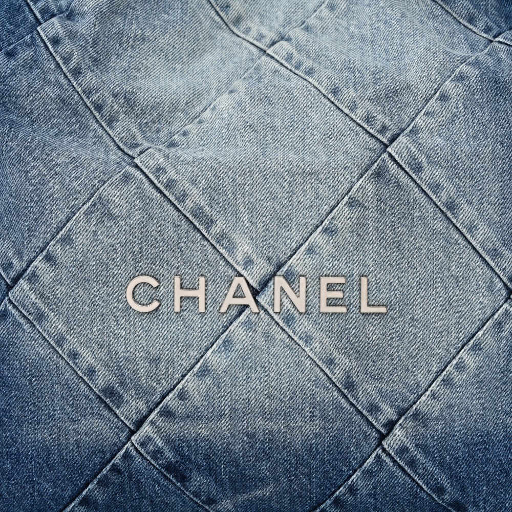 Denim Quilted Chanel 22 Blue