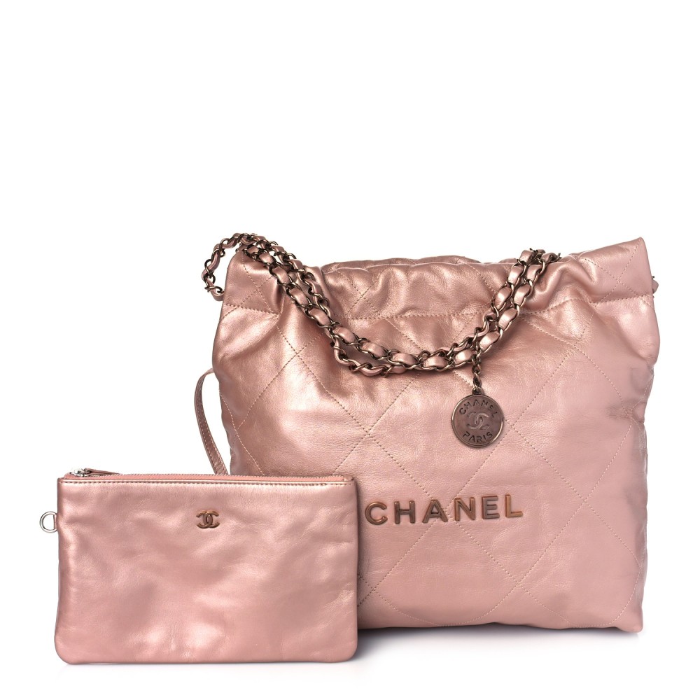 Metallic Calfskin Quilted Chanel 22 Pink