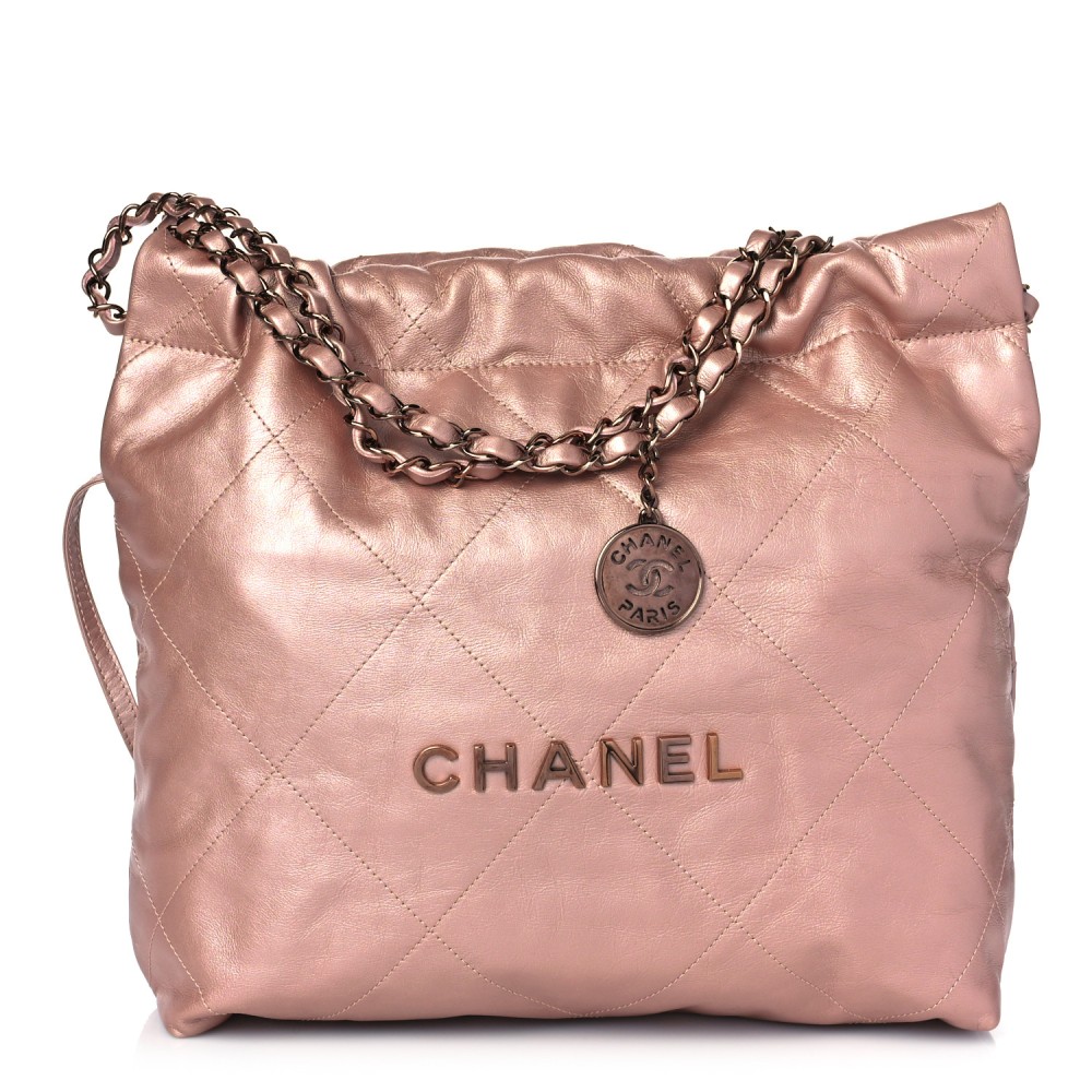 Metallic Calfskin Quilted Chanel 22 Pink