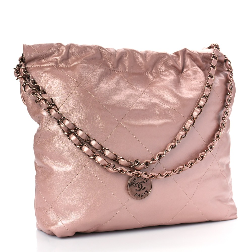 Metallic Calfskin Quilted Chanel 22 Pink