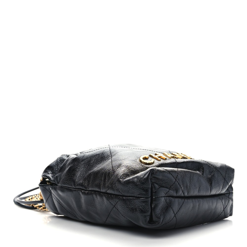 Shiny Crumpled Calfskin Quilted Pearl Mini Chanel 22 Black