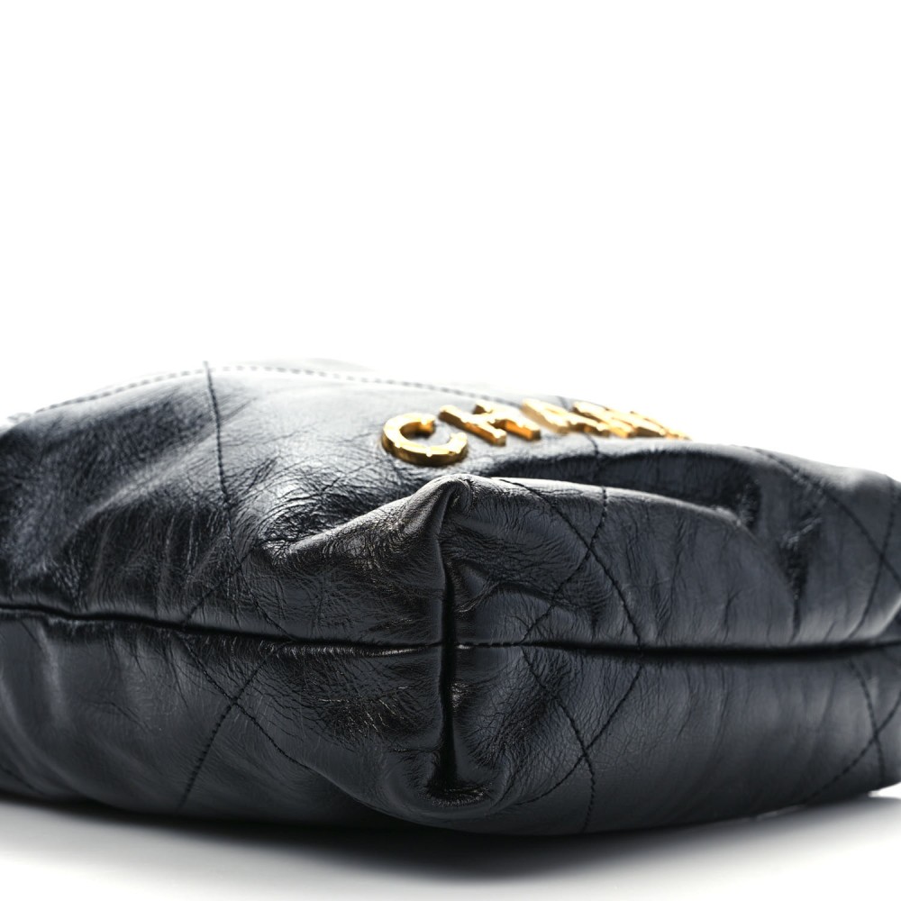 Shiny Crumpled Calfskin Quilted Pearl Mini Chanel 22 Black