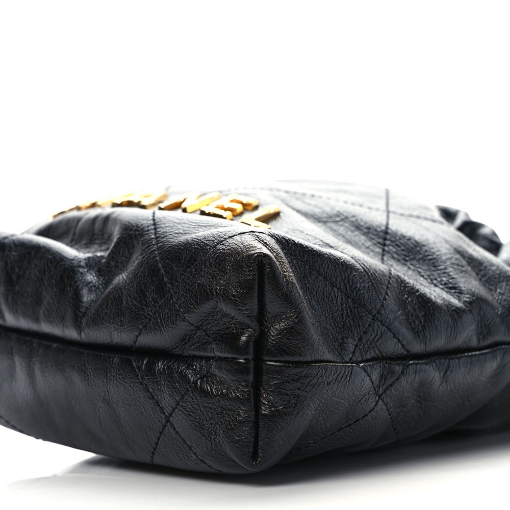 Shiny Crumpled Calfskin Quilted Pearl Mini Chanel 22 Black