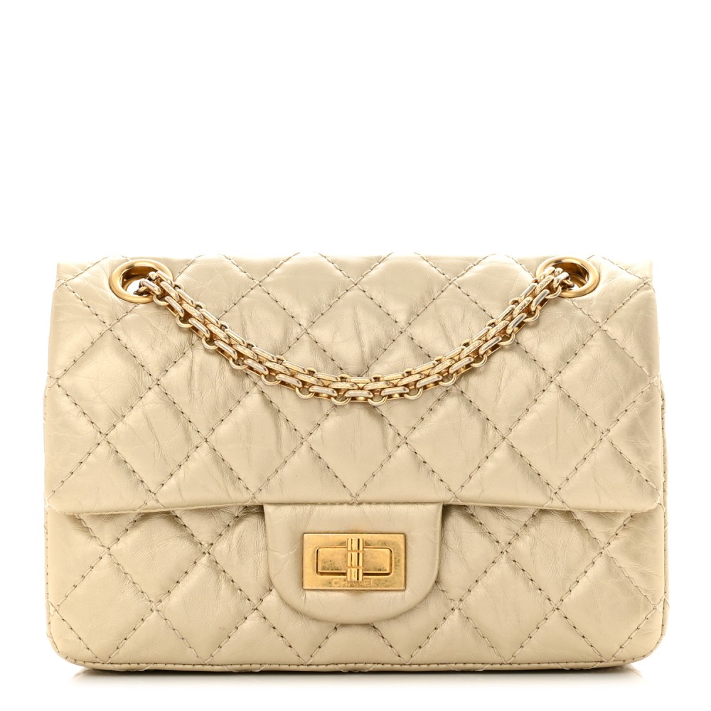 Metallic Aged Calfskin Quilted 2.55 Reissue Mini Flap Light Gold