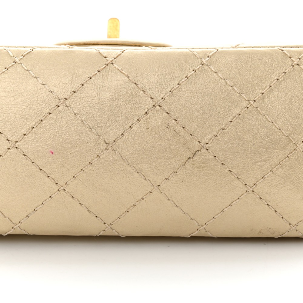 Metallic Aged Calfskin Quilted 2.55 Reissue Mini Flap Light Gold