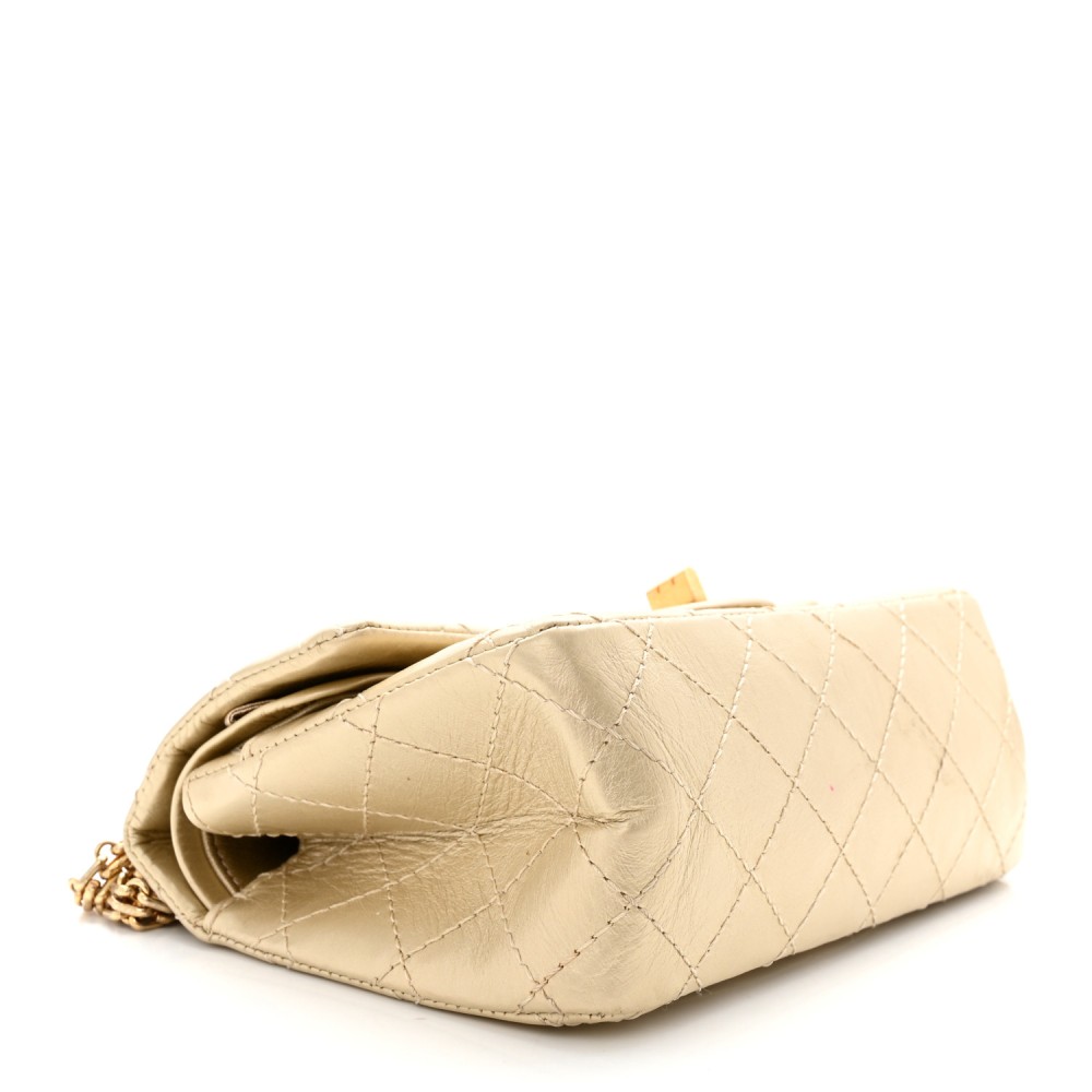 Metallic Aged Calfskin Quilted 2.55 Reissue Mini Flap Light Gold