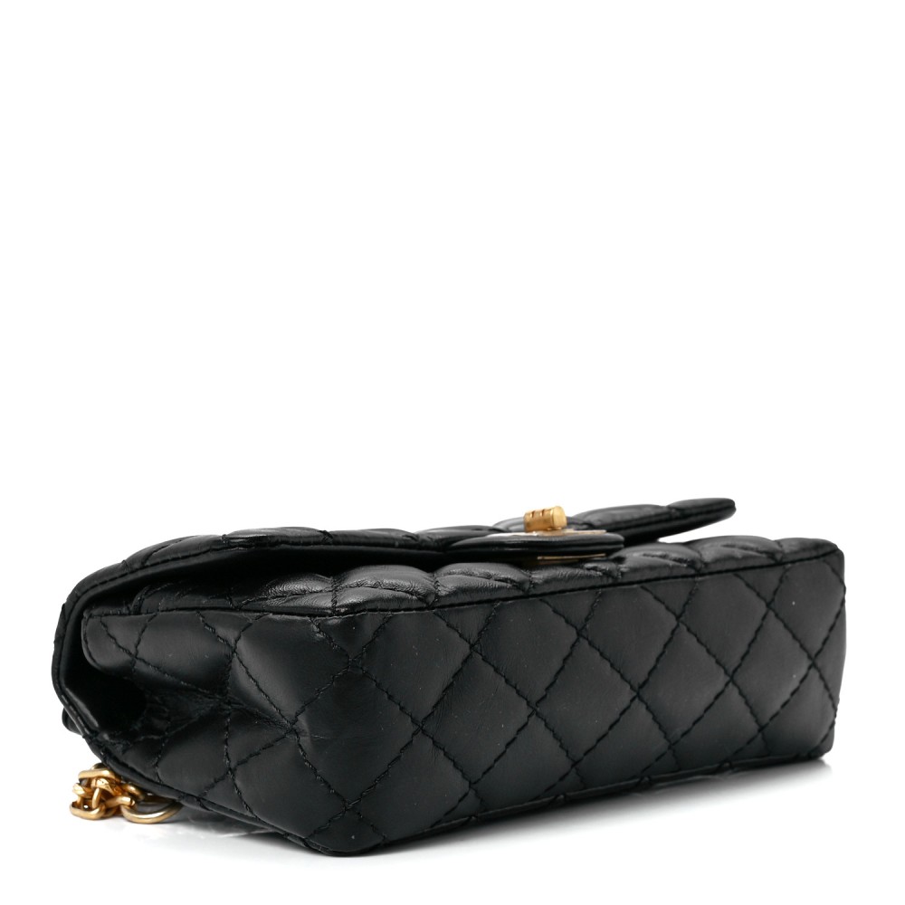 Aged Calfskin Quilted 2.55 Reissue Flap Belt Bag Clutch Black