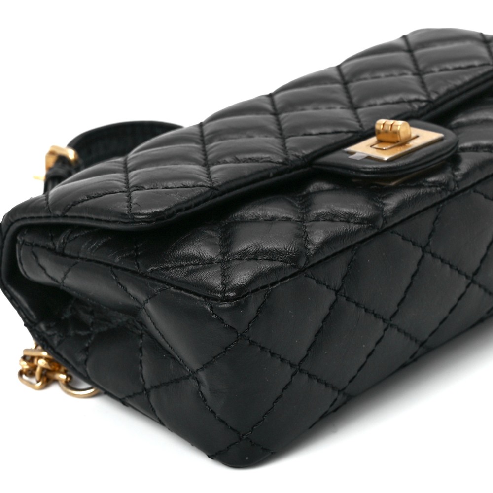 Aged Calfskin Quilted 2.55 Reissue Flap Belt Bag Clutch Black