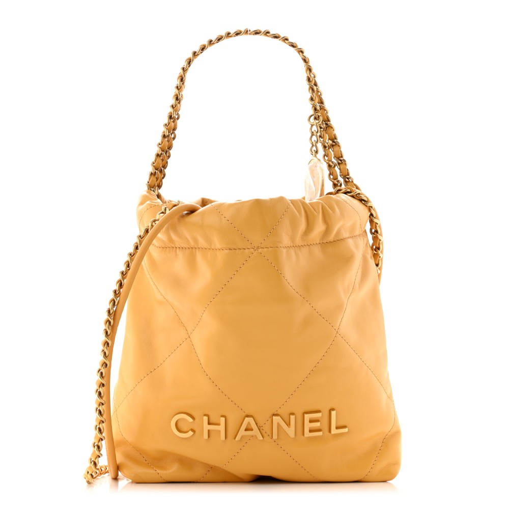 Shiny Calfskin Quilted Mini Chanel 22 Yellow