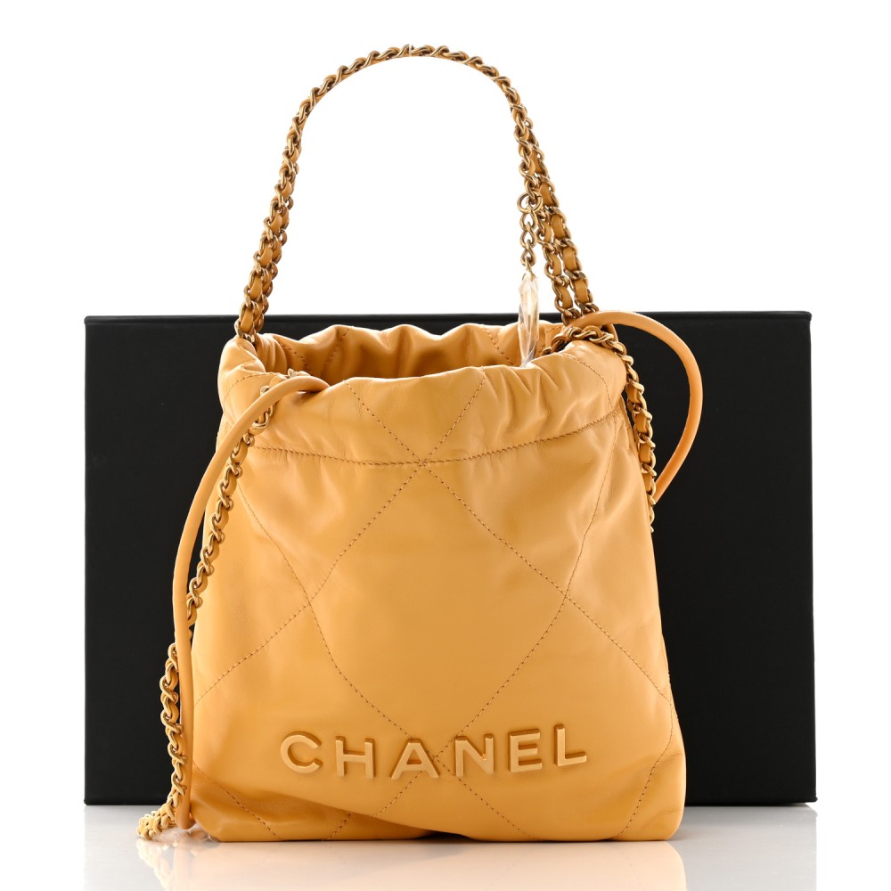 Shiny Calfskin Quilted Mini Chanel 22 Yellow