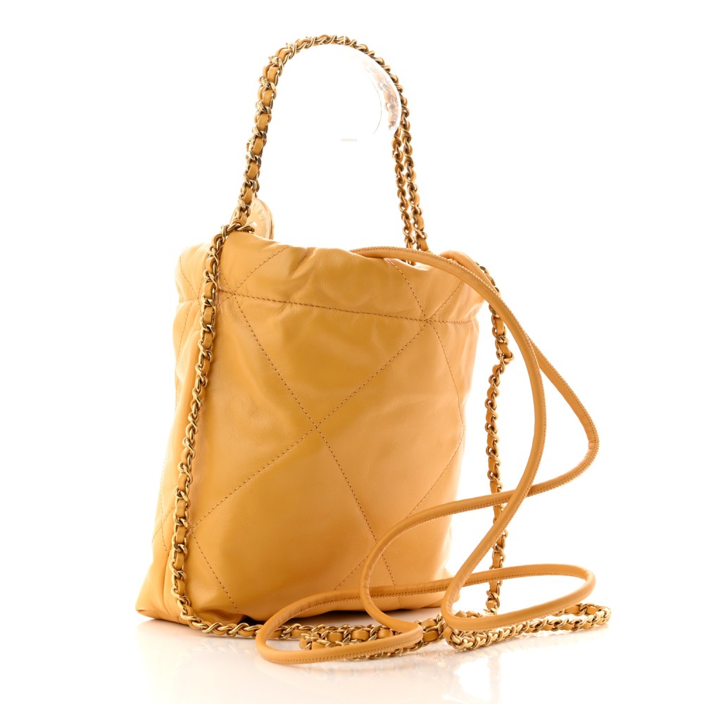 Shiny Calfskin Quilted Mini Chanel 22 Yellow