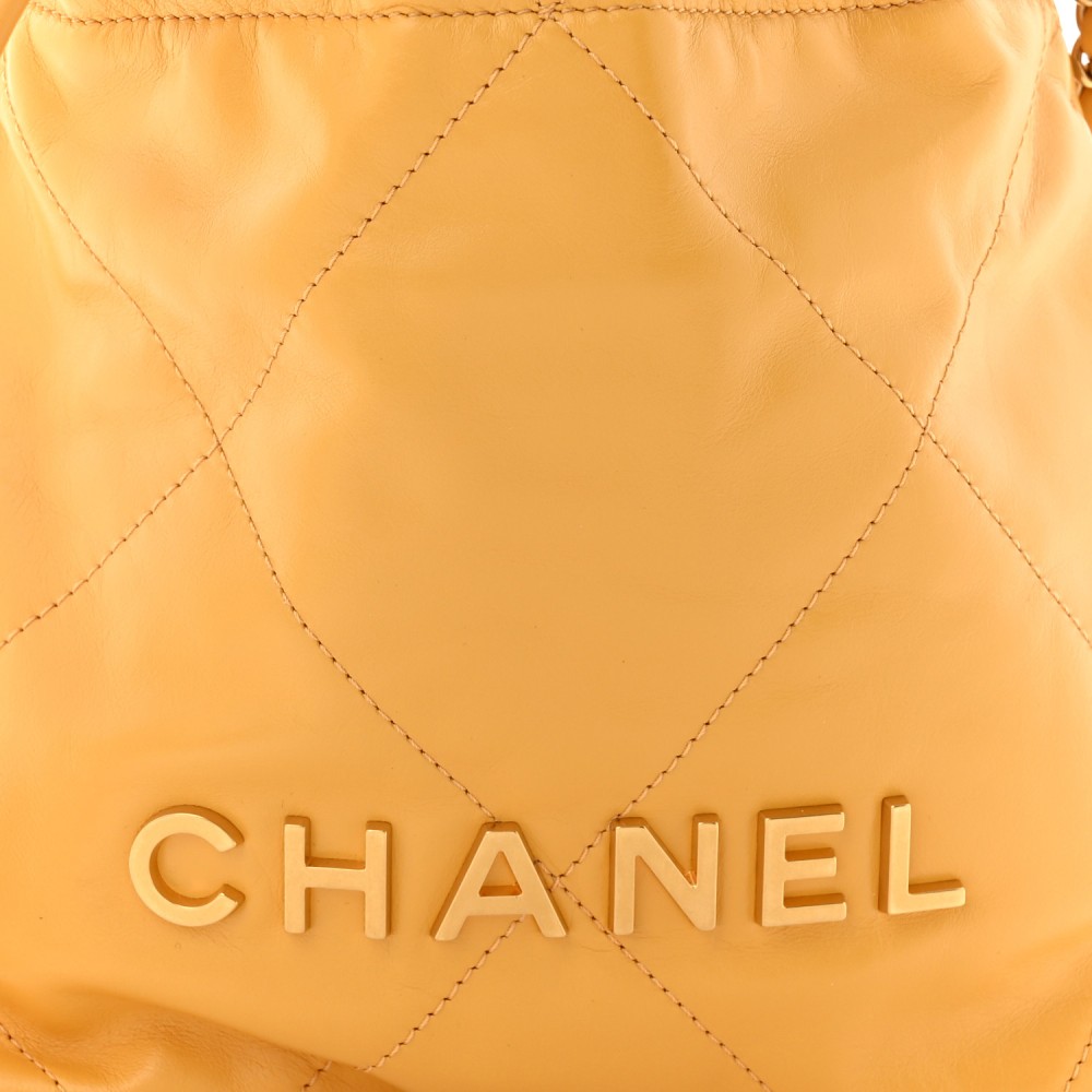 Shiny Calfskin Quilted Mini Chanel 22 Yellow