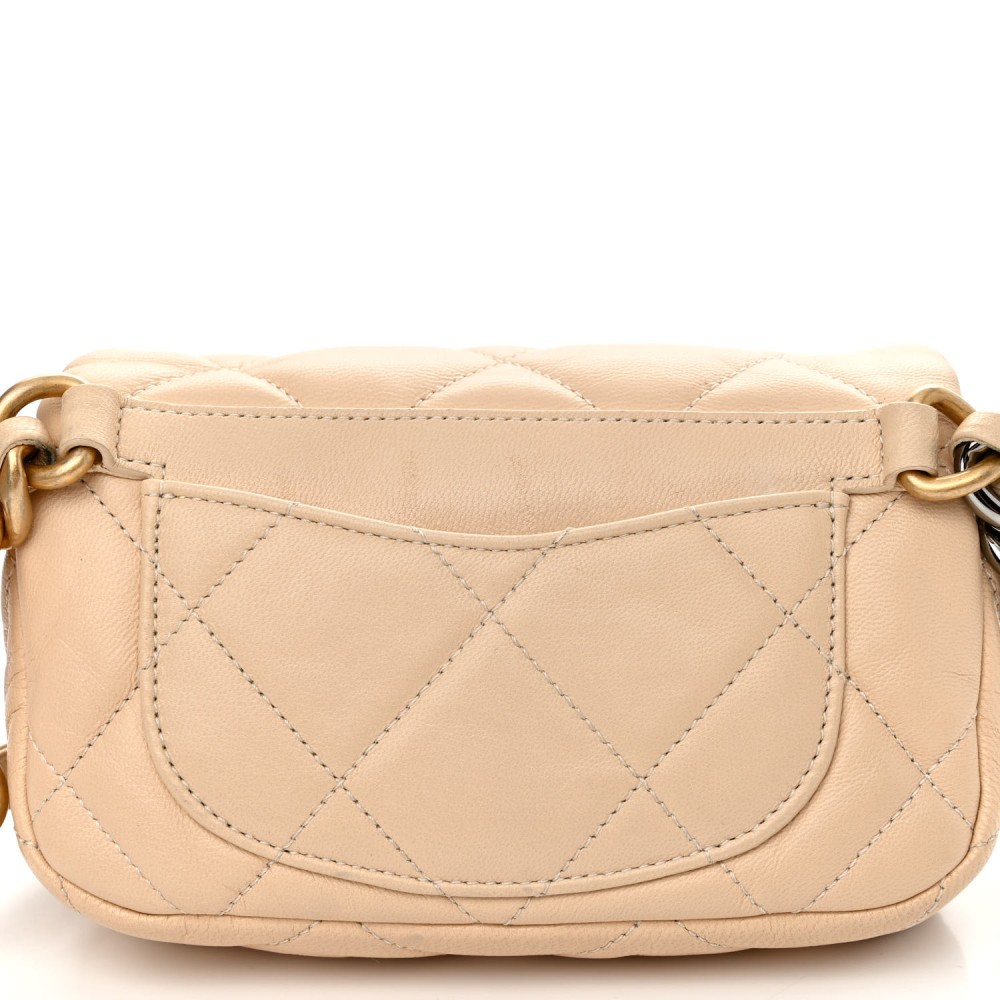 Goatskin Quilted Chanel 19 Waist Bag Dark Beige