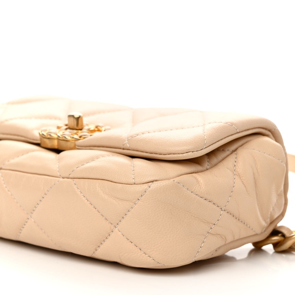 Goatskin Quilted Chanel 19 Waist Bag Dark Beige