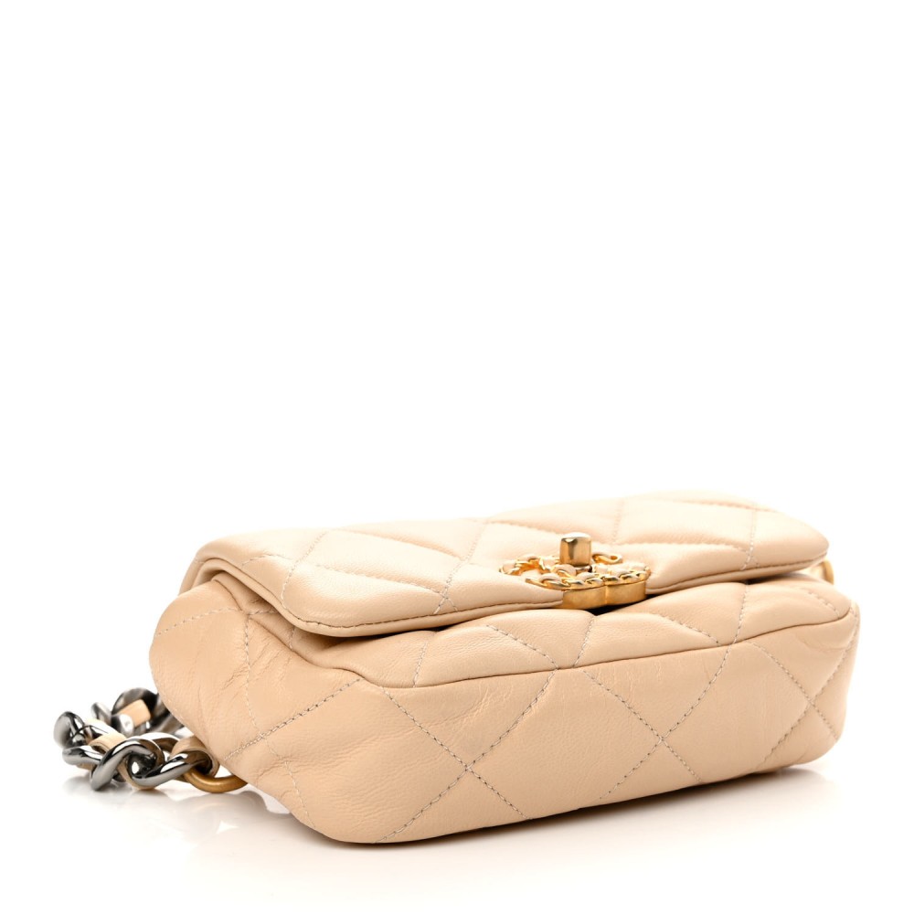 Goatskin Quilted Chanel 19 Waist Bag Dark Beige