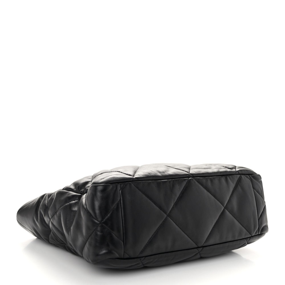 Lambskin Quilted Chanel 19 East West Shopping Bag Black