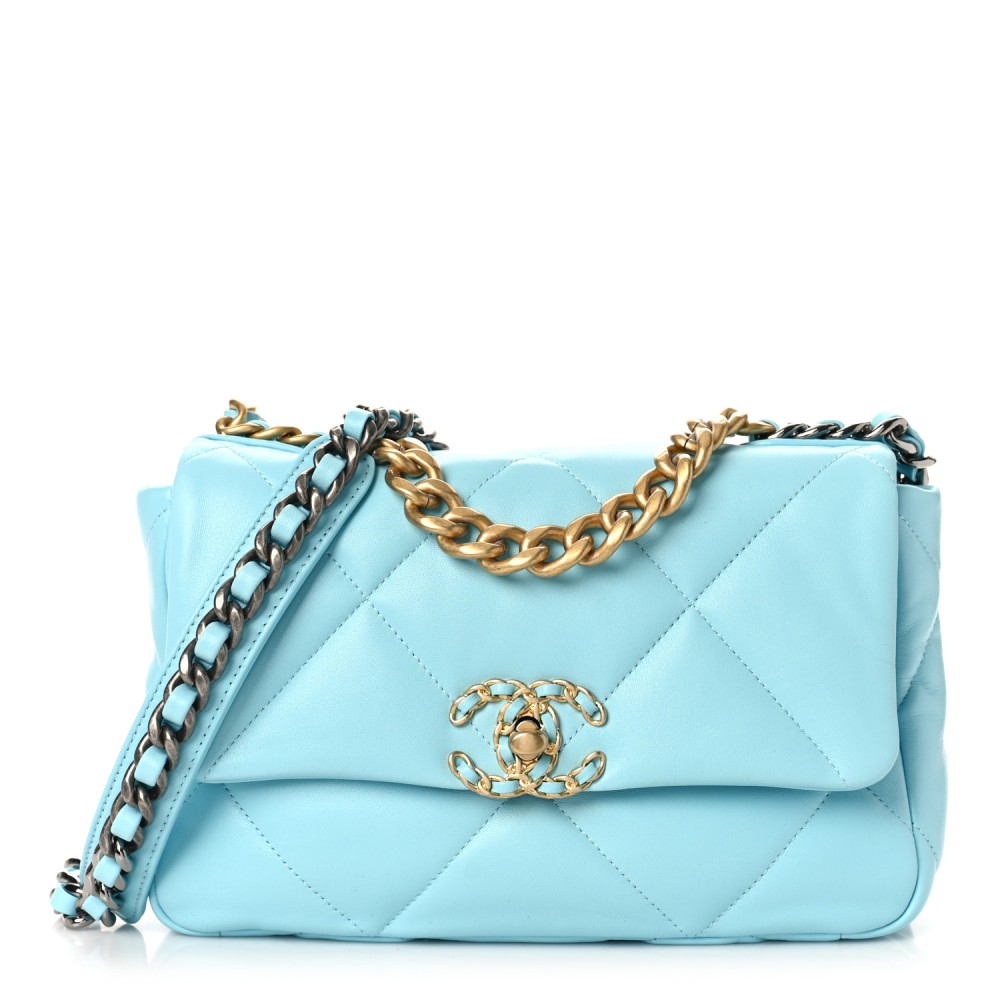 Lambskin Quilted Medium Chanel 19 Flap Light Blue