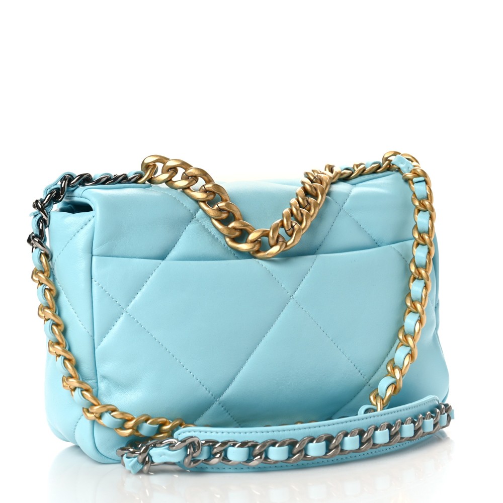 Lambskin Quilted Medium Chanel 19 Flap Light Blue